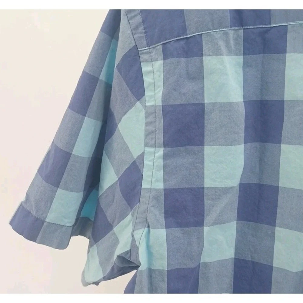 Untuckit Blue Check Short Sleeve 100% Cotton Men's Button Up Shirt Size Large